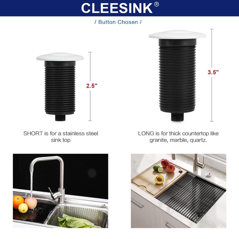 CLEESINK Air Activated Switch Button with Air Hose, Sink Top White Push Button for Food Waste Garbage Disposal Part (Short, 2.5 Inch) - Image 2